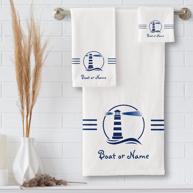 Your Name or Boat Nautical Classic Lighthouse Bath Towel Set (Creator Uploaded)