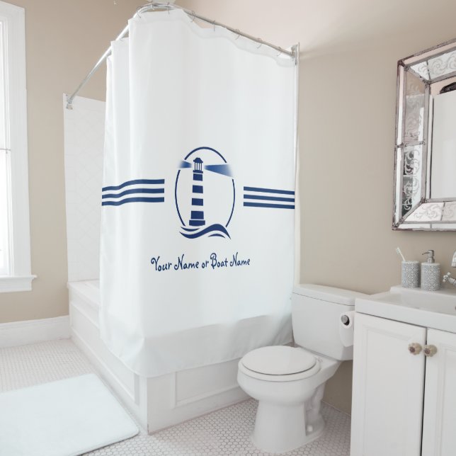 Your Name or Boat Nautical Classic Lighthouse Shower Curtain (In Situ)