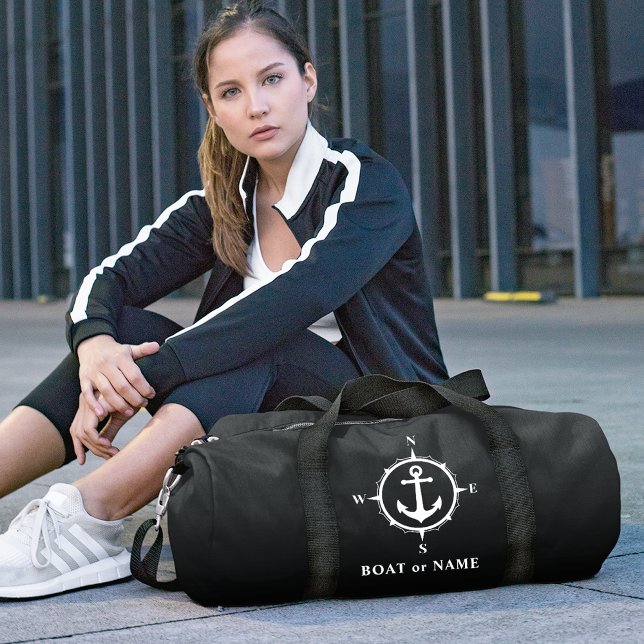 Your Name or Boat Stylish Nautical Compass Anchor  Duffle Bag (Creator Uploaded)
