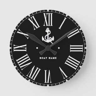 Your Name or Boat Vintage Nautical Anchor  Round Clock