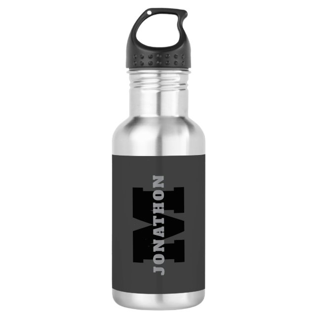 Your Name or Business Name | Modern Masculine Grey 532 Ml Water Bottle (Front)