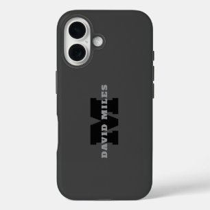 Your Name or Business Name Modern Masculine Grey iPhone 16 Case