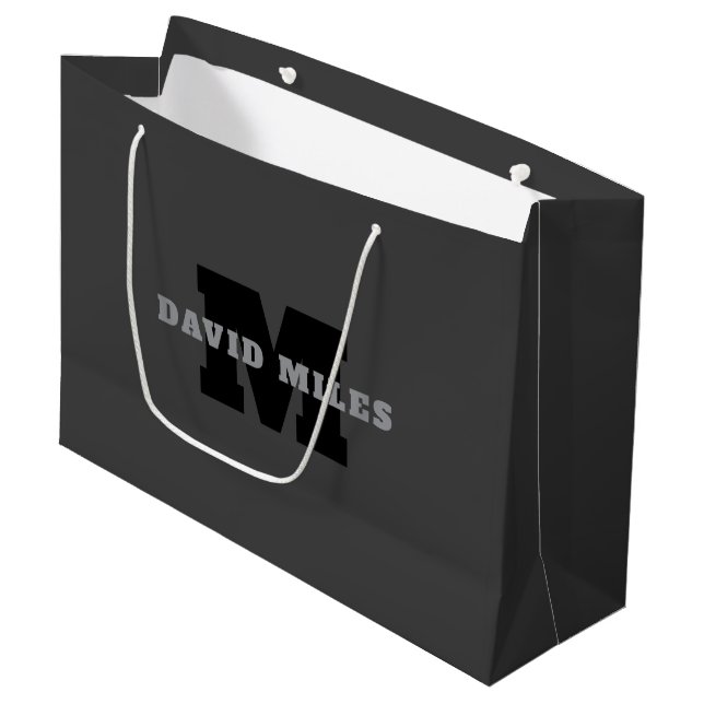 Your Name or Business Name | Modern Masculine Grey Large Gift Bag (Front Angled)