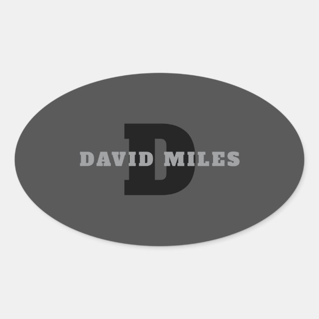 Your Name or Business Name | Modern Masculine Grey Oval Sticker (Front)
