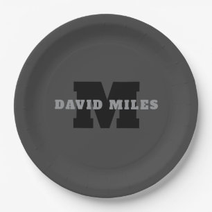 Your Name or Business Name Modern Masculine Grey Paper Plate