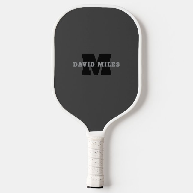 Your Name or Business Name | Modern Masculine Grey Pickleball Paddle (Back)