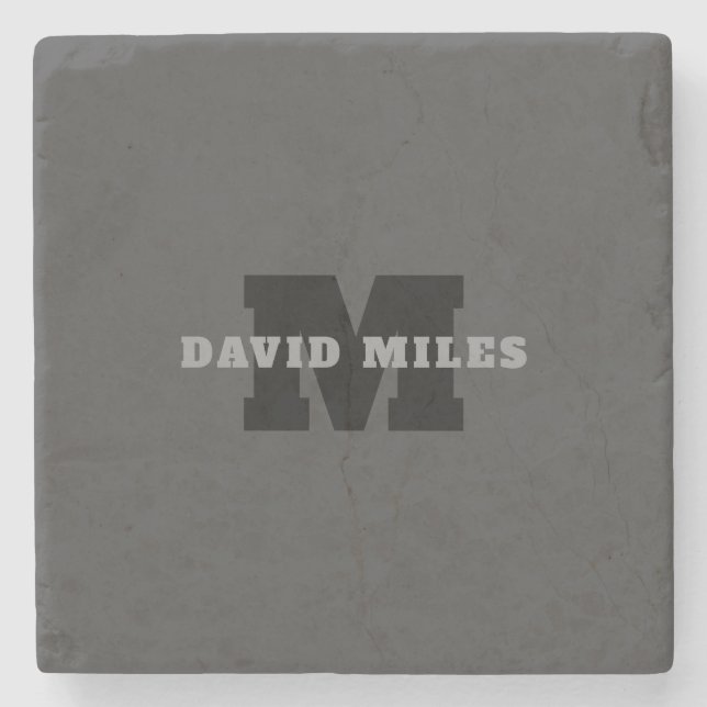 Your Name or Business Name | Modern Masculine Grey Stone Coaster (Front)