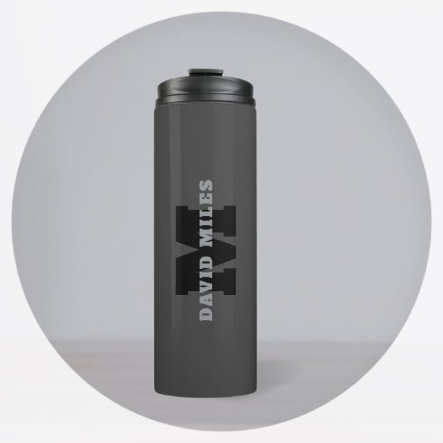 Your Name or Business Name | Modern Masculine Grey Thermal Tumbler (Creator Uploaded)