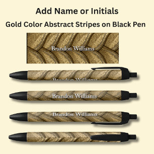 Your Name or Initials on Gold Abstract Stripes Black Ink Pen