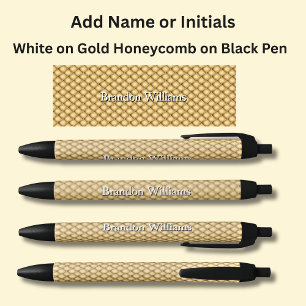 Your Name or Initials on Gold Honeycomb Black Ink Pen