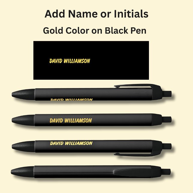 Your Name or Initials Orange Gold Letters on Black Black Ink Pen (Creator Uploaded)