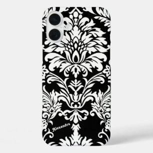 Your Name or Quote Black Damask iPhone 16 Plus Case