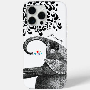 Your Name or Quote Black Hindi Pattern Elephant iPhone 15 Pro Max Case