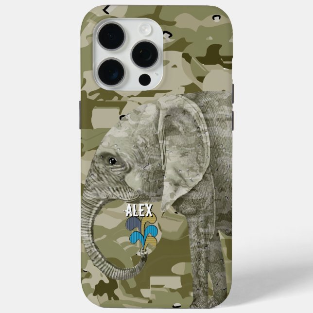 Your Name or Quote Camo Elephant Trendy Camo Case-Mate iPhone Case (Back)