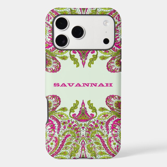 Your Name or Quote Pink & Lime Green Damask (Back)