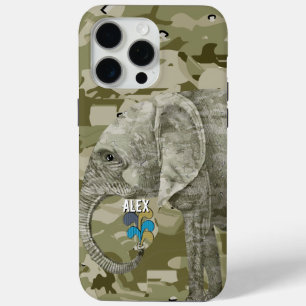 Your Name or Quote Typography Elephant Trendy Camo iPhone 15 Pro Max Case