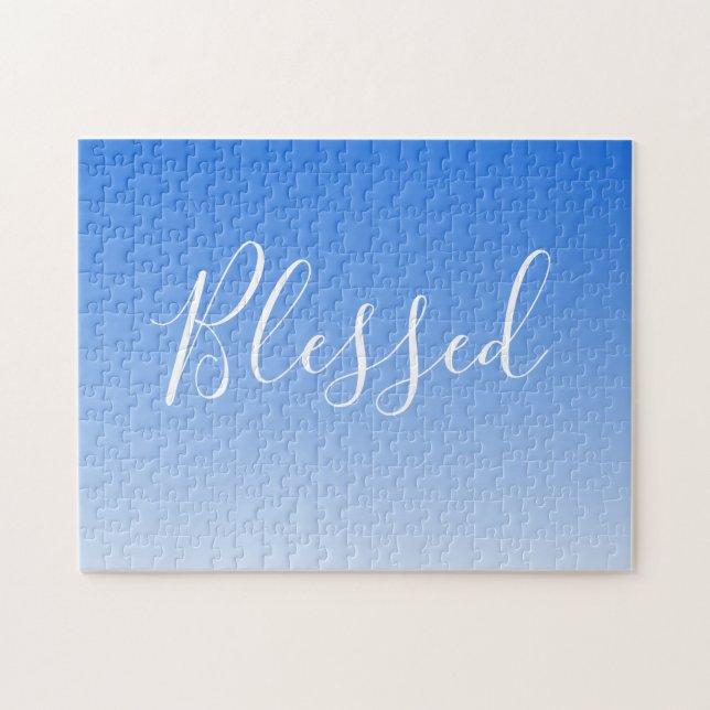 Your Name or Word | Blue Ombre Gradient Jigsaw Puzzle (Horizontal)