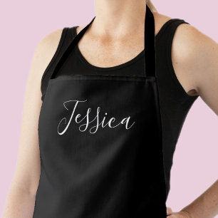 Your Name or Word Elegant White Script on Black Apron