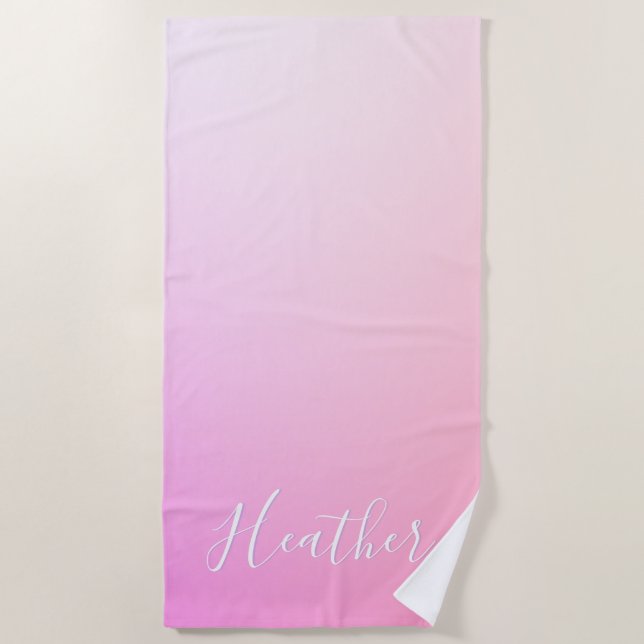 Your Name or Word | Pink Ombre Gradation Beach Towel (Front)