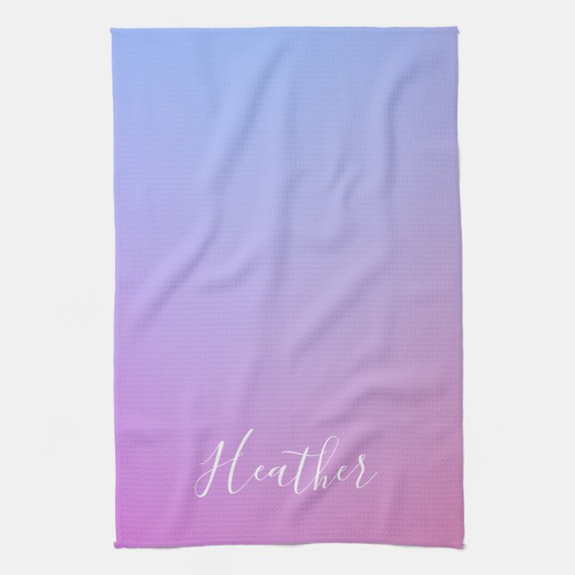 Your Name or Word | Purple Pink & Blue Gradient Tea Towel (Vertical)