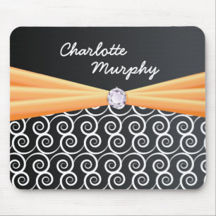 Your Name Orange Silk Bling Mouse Mat