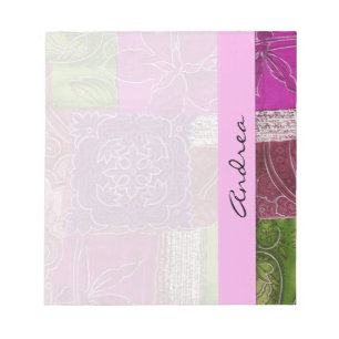 Your Name - Patchwork, Flowers, Swirls - Pink Notepad