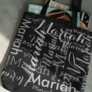 Your name pattern black stylish tote bag
