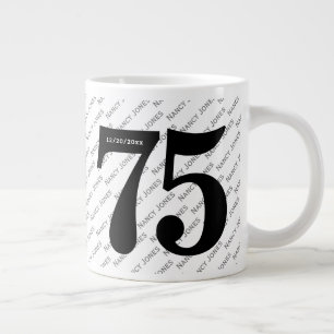 Your Name Pattern - Black/White - Bold Age 75 Large Coffee Mug