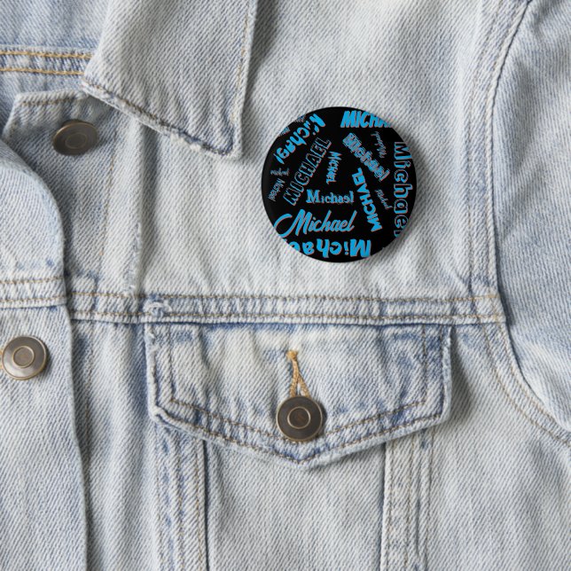 Your name pattern monogram blue red black colour 6 cm round badge (In Situ)