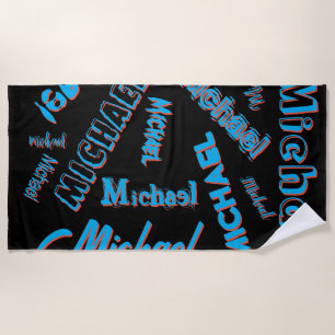 Your name pattern monogram blue red black colour beach towel