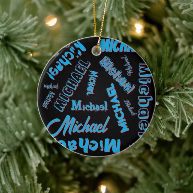 Your name pattern monogram blue red black colour ceramic tree decoration (Tree)