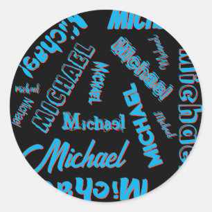 Your name pattern monogram blue red black colour classic round sticker