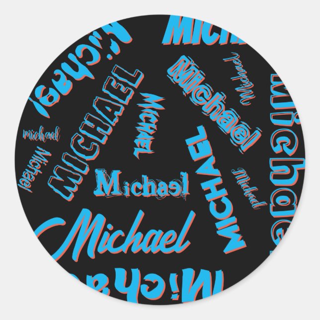 Your name pattern monogram blue red black colour classic round sticker (Front)