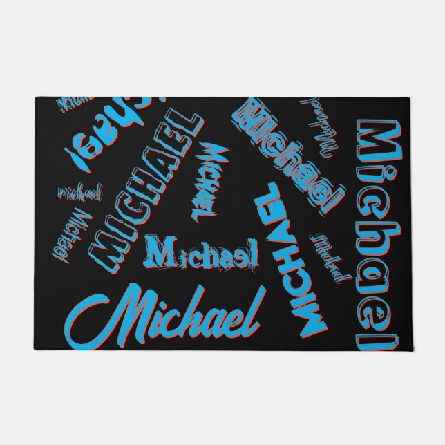 Your name pattern monogram blue red black colour doormat (Front)
