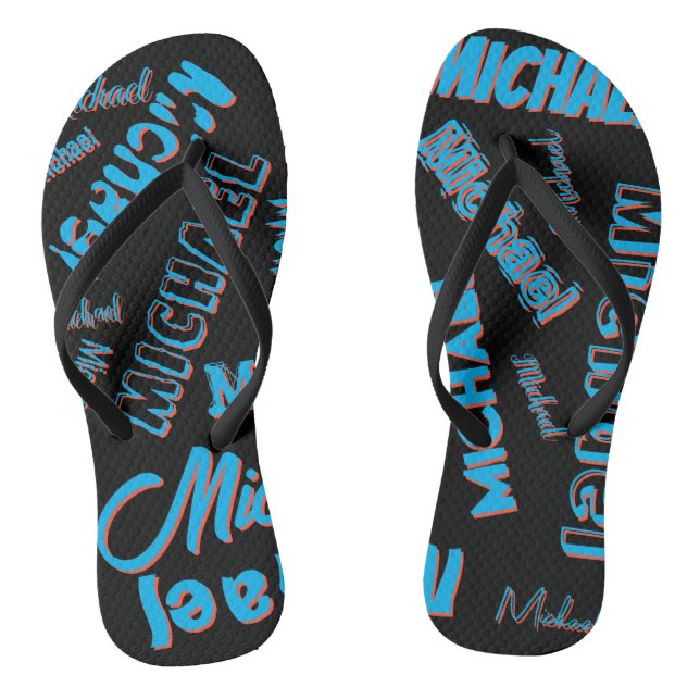Your name pattern monogram blue red black colour flip flops (Footbed)