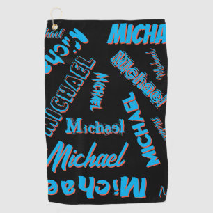 Your name pattern monogram blue red black colour golf towel