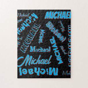 Your name pattern monogram blue red black colour jigsaw puzzle
