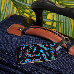 Your name pattern monogram blue red black colour luggage tag