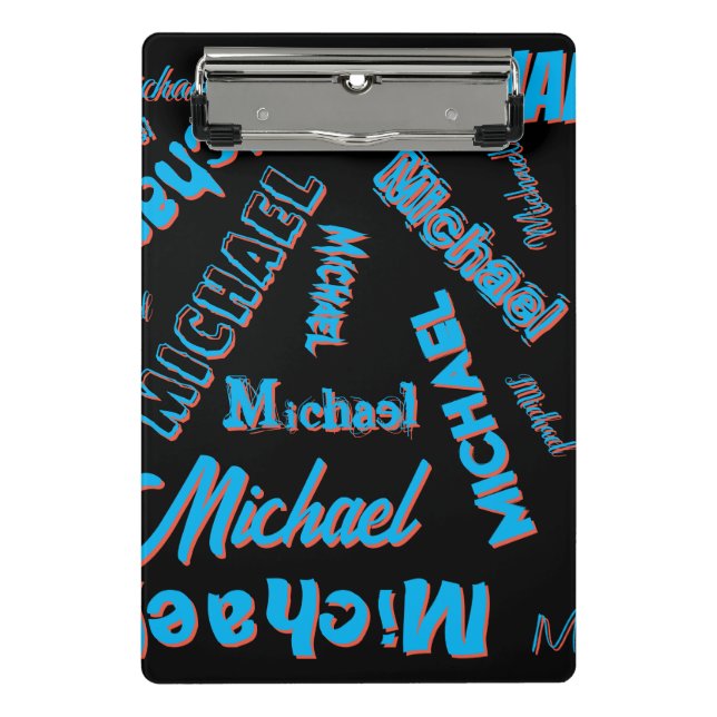 Your name pattern monogram blue red black colour mini clipboard (Front)