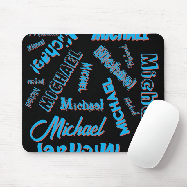 Your name pattern monogram blue red black colour mouse mat (With Mouse)