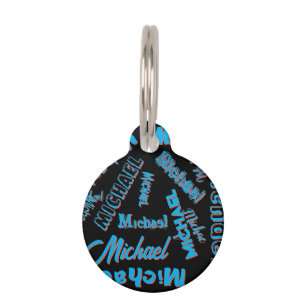 Your name pattern monogram blue red black colour pet tag
