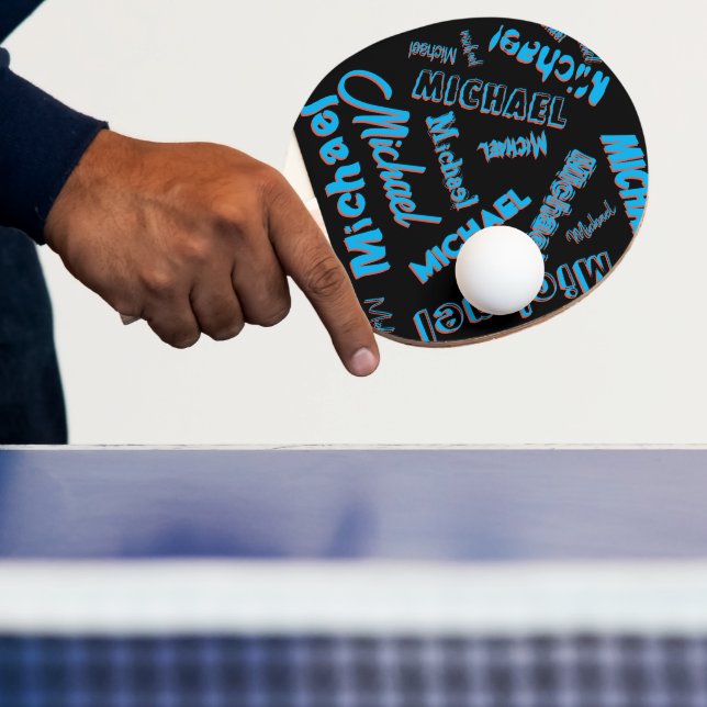 Your name pattern monogram blue red black colour ping pong paddle (Insitu)