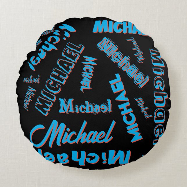Your name pattern monogram blue red black colour round cushion (Front)