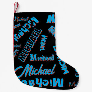Your name pattern monogram blue red black colour small christmas stocking
