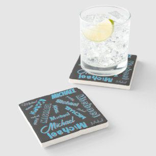 Your name pattern monogram blue red black colour stone coaster