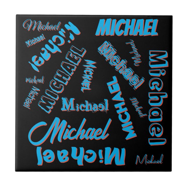 Your name pattern monogram blue red black colour tile (Front)