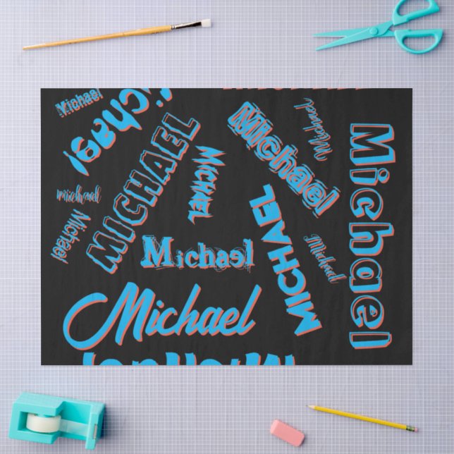 Your name pattern monogram blue red black colour tissue paper (Craft)