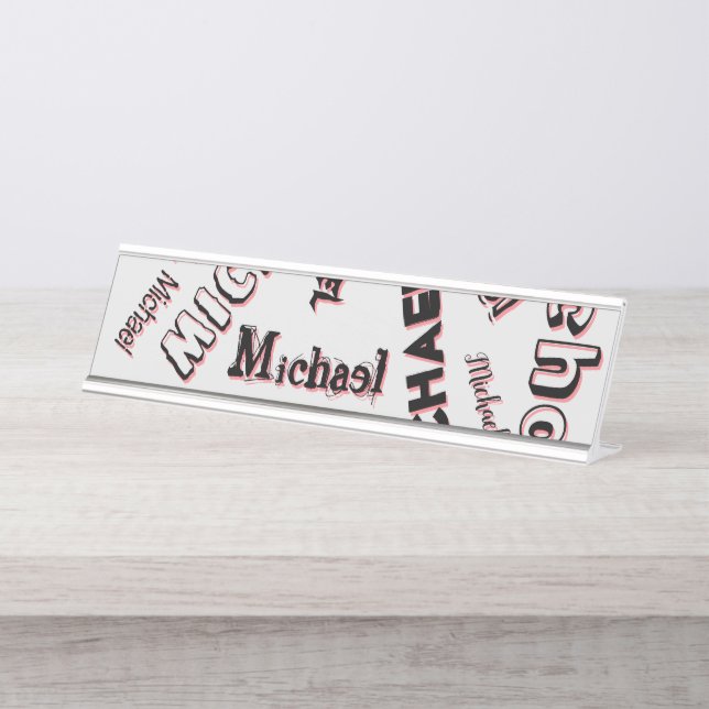 Your name pattern monogram rose colour shadow desk name plate (Front)