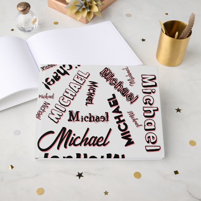 Your name pattern monogram rose colour shadow guest book (Front Open)