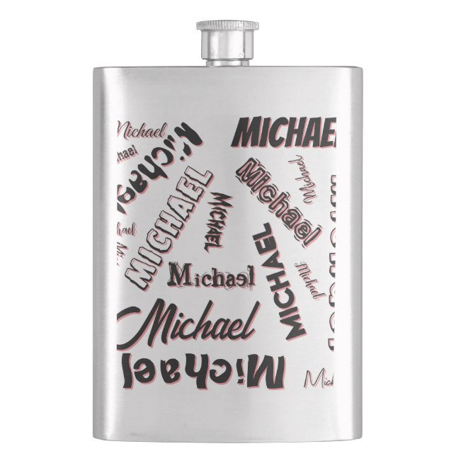 Your name pattern monogram rose colour shadow hip flask (Front)